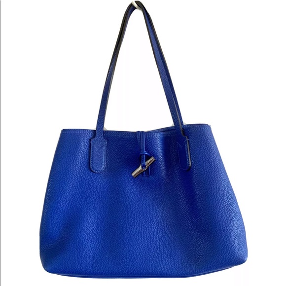 Longchamp Handbags - Longchamp Roseau Essential Cobalt Blue Pebbled Leather Medium Shoulder Tote Bag